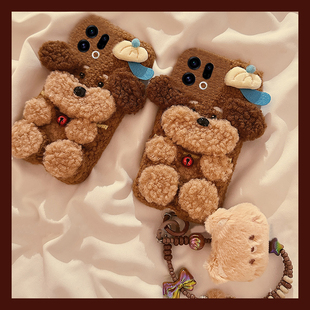 棕色小狗适用oppofindx9pro手机壳fondx9plus卡通por立体九毛绒绒0ppo秋冬季 oppo硅胶毛茸茸冬天可爱保暖软壳