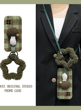 ins风格子蘑菇适用华为nova14手机壳novo13pro斜挎12ultra手环11秋冬季10z毛绒9se可背8挂绳7i/6/5/4e活力版p