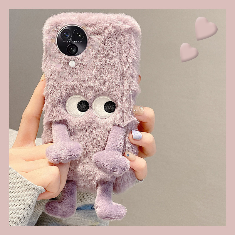 毛绒绒毛茸茸紫色可爱表情手机壳