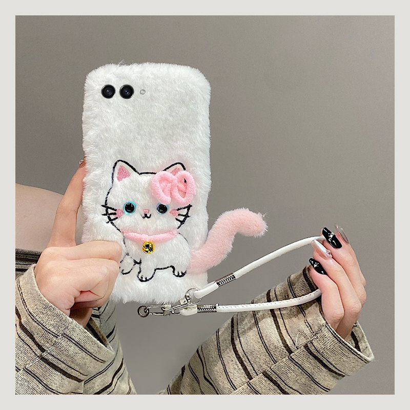 可爱铃铛猫咪适用三星zflip7fe手机壳zfold6斜挎zflip5可背w23flip秋冬3折叠屏zfold2毛绒w22/w21/galaxy挂绳