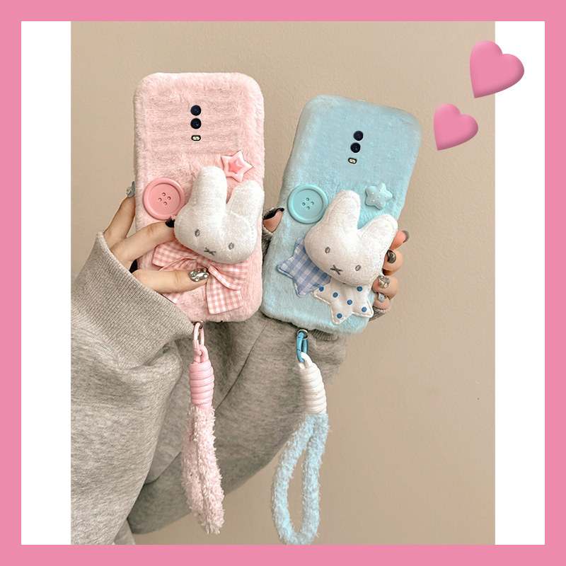 纽扣星星米菲兔适用oppor17pro手机壳r15x梦境版r11splus兔子r9s挂绳r7plus秋冬季r17毛绒oppo毛茸茸0pp0硅胶