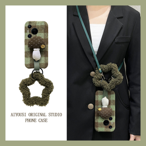 ins风格子蘑菇适用华为pura80pro+手机壳pura70ultra斜挎p60art手环40por+十p30秋冬p20毛绒p10plus可背卡通p