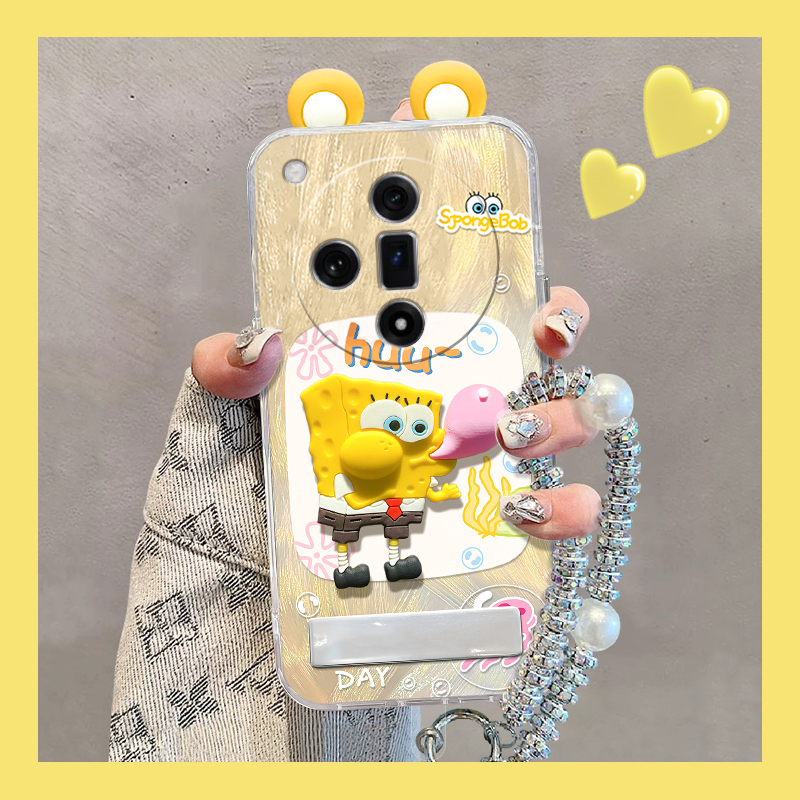 可爱海绵宝宝适用oppofindx7手机壳findx7ultra派大星x6立体6pro耳朵x5支架relme真我neogt5挂链gtneo6硅胶女