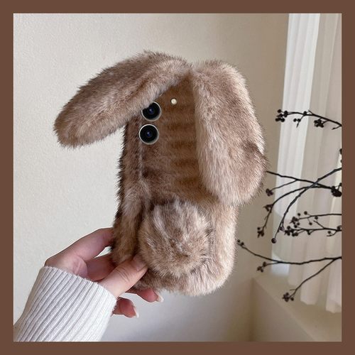 手机壳秋冬毛茸茸晕染拼色撞色立