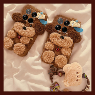 棕色小狗适用小米红米note14手机壳k70e卡通14立体civi4挂绳note13pro 毛绒绒13sultra秋冬11硅胶12spro十12x