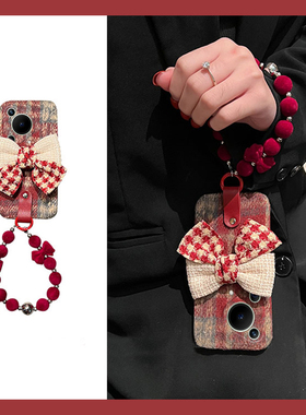红色格子适用华为pura70手机壳70pro+畅享70ultra可爱挂链70art畅玩60pro毛绒绒mate50秋冬季50e十40e30硅胶p