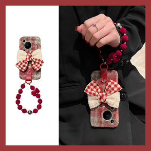 红色格子适用华为pura70手机壳70pro 50e十40e30硅胶p 畅享70ultra可爱挂链70art畅玩60pro毛绒绒mate50秋冬季