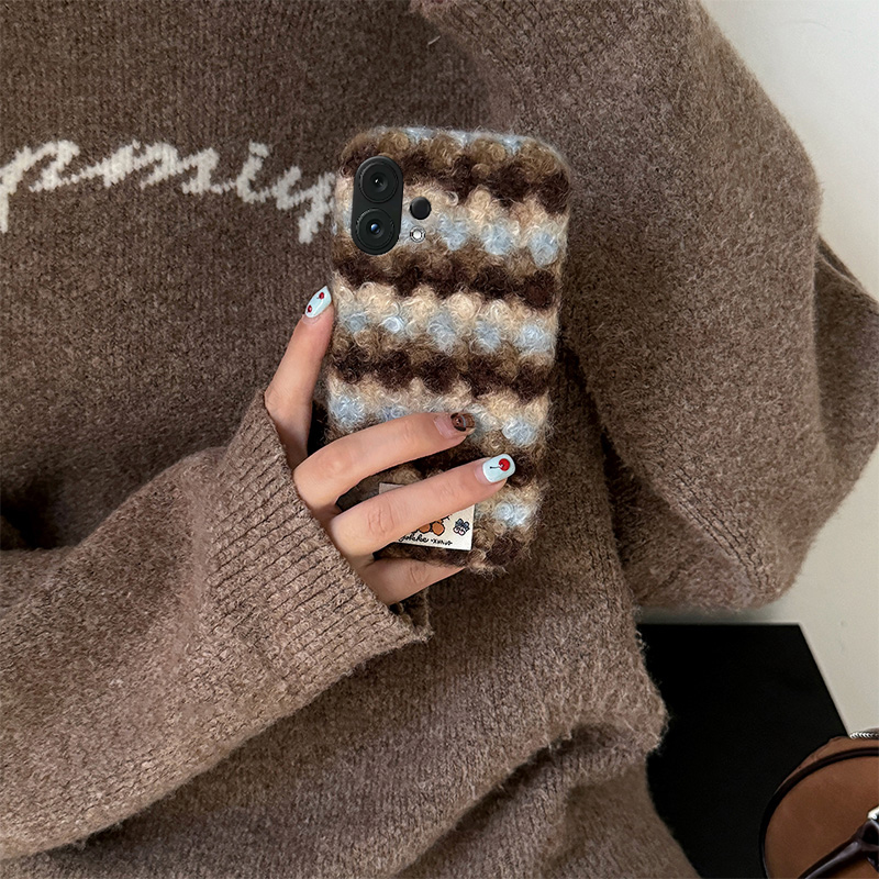 蓝棕撞色条纹kt猫适用vivos30promini手机壳s20贴纸s19pro卡通s17t秋冬s16e毛绒t1毛茸茸s15s12s10s9s7s1绒布