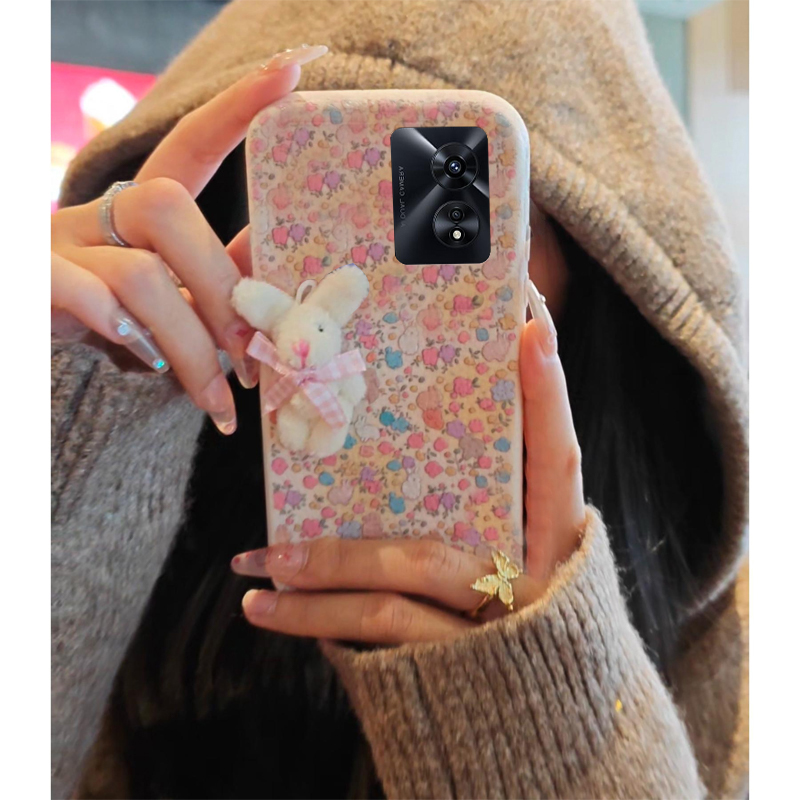 毛绒花朵兔子适用oppoa97手机壳a96呆萌a93s秋冬季a92s卡通a72立体a53可爱a58x皮纹a57仿皮a56/a55/a32/a36软