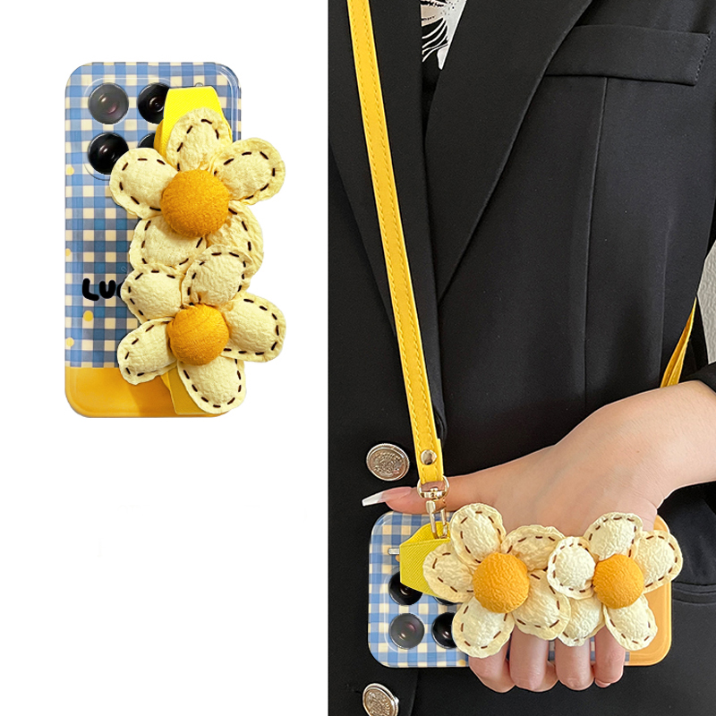 格纹花朵适用小米15pro手机壳14腕带13sultra斜挎12spor液态12x小清新11青春版斜跨10s简约米黄色mi硅胶软壳p