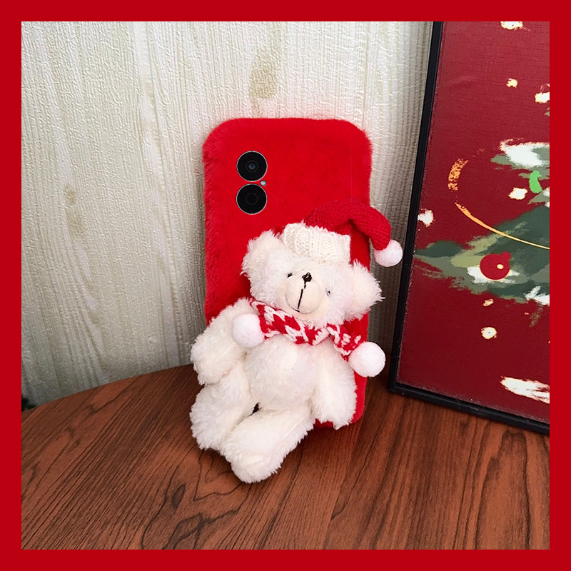 圣诞帽子小熊适用华为畅享70pro手机壳60x红色优畅享50plus可爱20se毛绒0e畅想z秋冬季9e毛茸茸5g麦芒9/2卡通