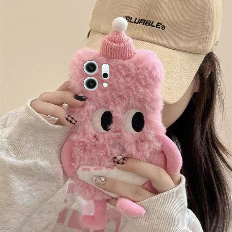 刺绣斜眼裤衩小人适用opporeno14手机壳reon13粉色12pro可爱11秋冬季10por+十9毛绒7se毛茸茸5k卡通4se软oppo