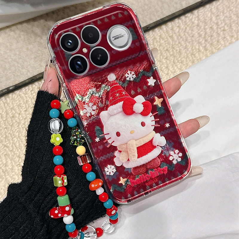 圣诞雪花kt猫适用小米红米k90promax手机壳k80凯蒂猫k70pro手链k60e至尊版k50红色turbo4卡通3/k40s/k30i/12x