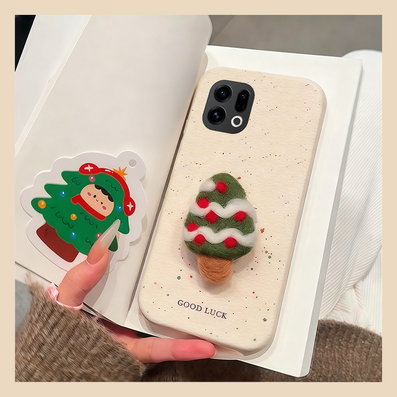 ins风毛绒圣诞树适用oppofindx9plus手机壳fondx8pro立体x7支架k12plus秋冬k10x皮纹k9s软k7x真我q3s/q2/v23