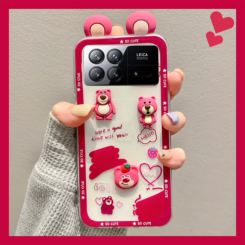 立体草莓熊适用小米mixfold3手机壳mixflod3耳朵折叠屏硬壳可爱卡通少女心透明小熊超萌趣味个性创意全包防摔