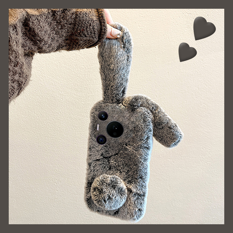 立体兔子耳朵适用华为pura80pro+手机壳pura70ultra卡通p60art毛茸茸40por+十p30秋冬季p20毛绒p10plus可爱软