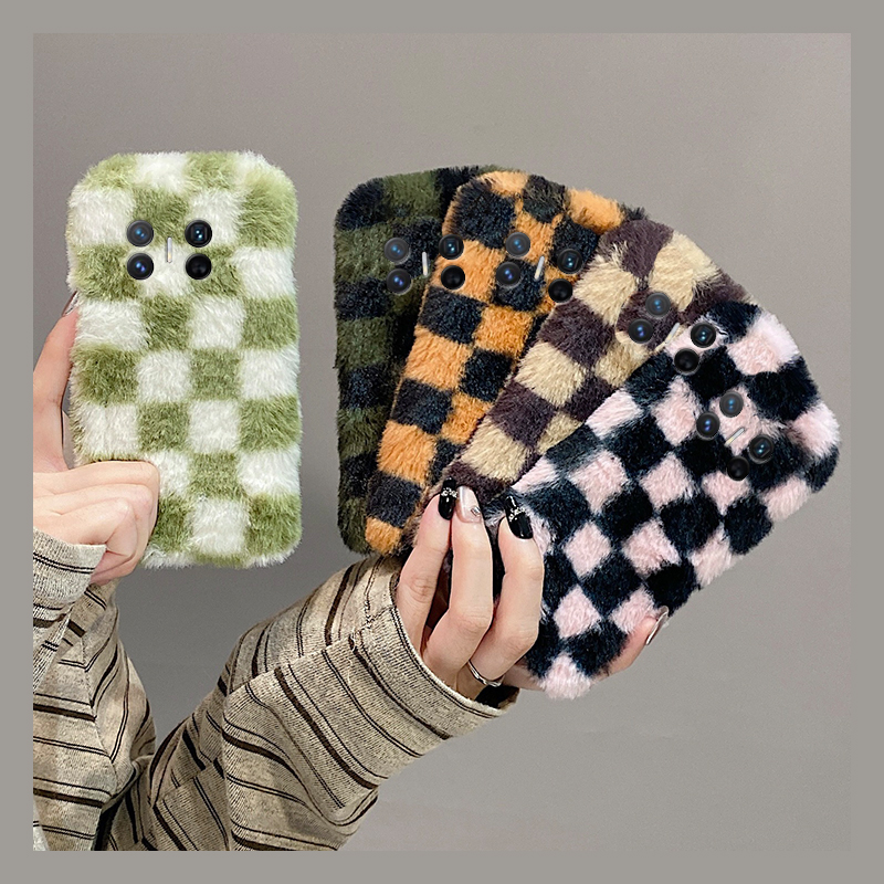 ins风棋盘格格子适用华为magicv3手机壳magicvs2拼色p50撞色pockets秋冬季matexs2保暖x5折叠屏x3毛绒pocket2