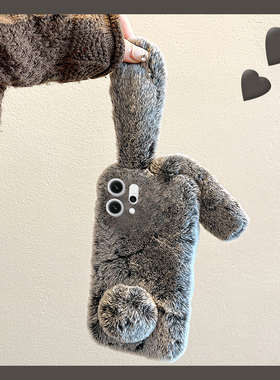 立体兔子耳朵适用opporeno14手机壳reon13卡通12pro保暖11秋冬季10por+十9毛绒绒7se毛茸茸5k硅胶4se冬天oppo