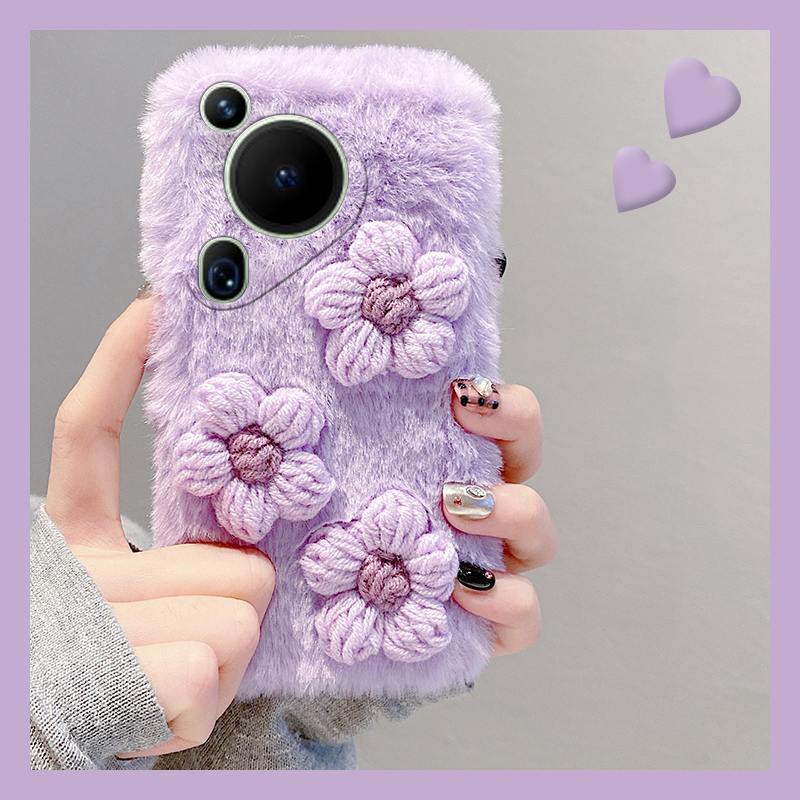 紫色花朵适用华为pura70手机壳70pro+畅享70ultra立体日韩70art畅玩60pro毛绒绒mate50硅胶50e十40e30秋冬季p