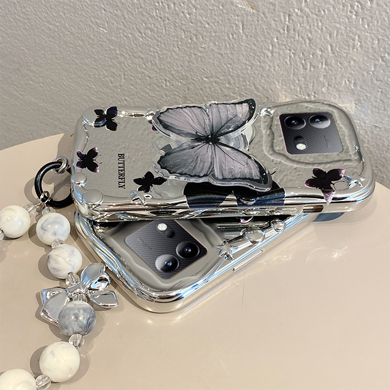 手机壳电镀高级感小众蝴蝶日韩带手链