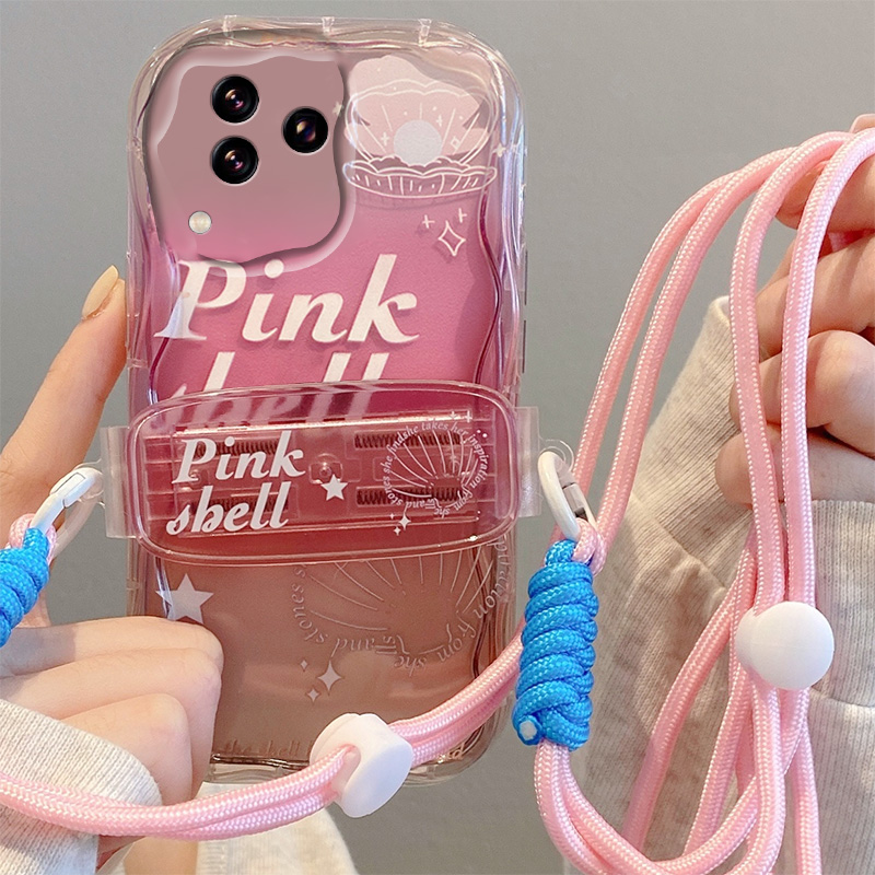 手机壳背夹斜挎挂绳渐变晕染透明ins风女