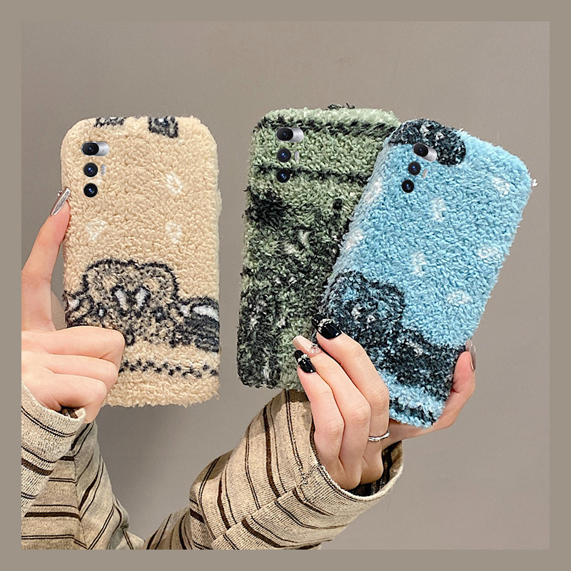 ins风拼色图案适用小米mixfold4手机壳mixfold3泰迪绒mixfold2折叠屏mixflip简约mi秋冬季保暖毛绒毛茸茸冬天
