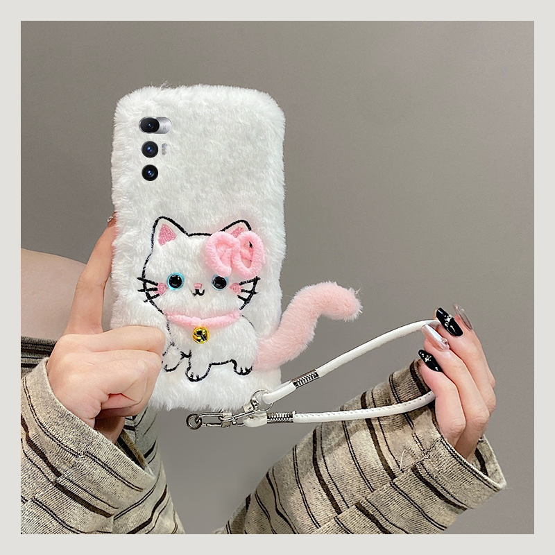 可爱铃铛猫咪适用小米mixfold4手机壳mixfold3斜挎mixfold2折叠屏mixflip可背带mi秋冬季毛绒毛茸茸卡通挂绳