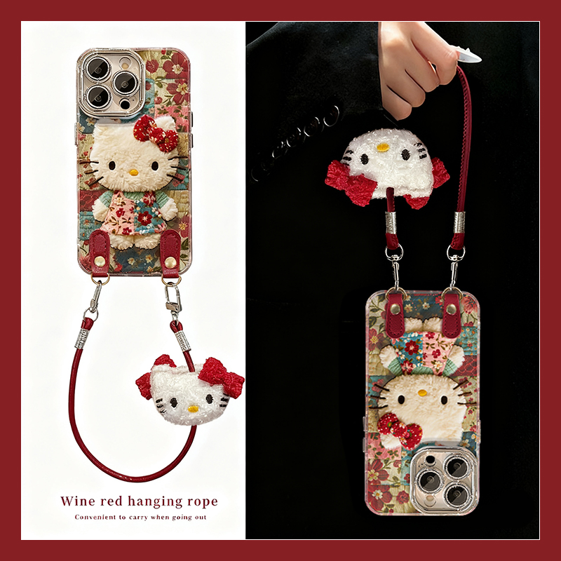 可爱碎花凯蒂猫适用vivoiqoo15pro手机壳iqooneo11立体iq13毛绒11s挂件neo10挂绳9卡通8se软7爱酷6/5s/3/iq00