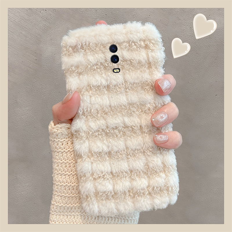 拼色撞色条纹适用oppor17pro手机壳r15x梦境版r11splus简约r9s毛绒绒r7plus秋冬季r17毛毛oppo毛茸茸0pp0新款