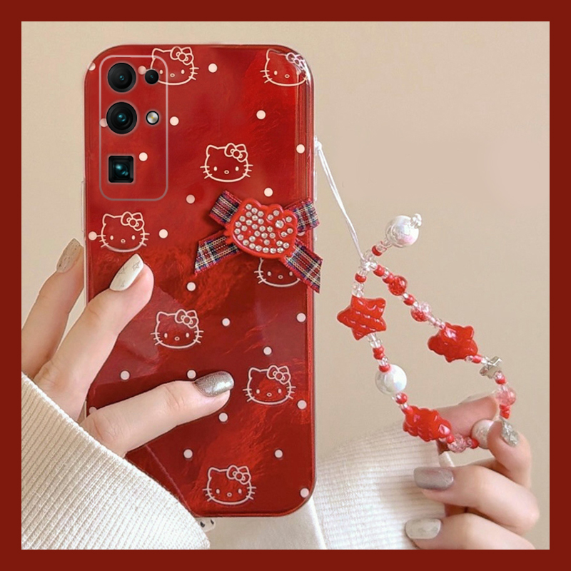 2026波点kt猫适用华为荣耀30pro+手机壳30s红色v30手链x30i新年畅玩30plus凯蒂猫x20se卡通x10max/play4t/3软