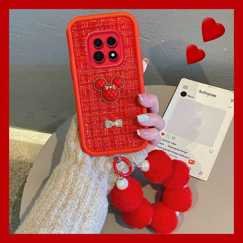 小香风米奇适用小米红米note14pro+手机壳noto13水钻12毛球11turbo十11tpro挂链10绒布9日韩8新年4g/5g立体软