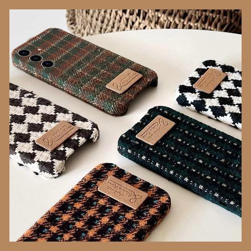 ins风菱格千鸟格适用三星s25edge手机壳s24plus棋盘格s23+十s22拼色s21fe秋冬s20ultra毛绒s10软s9/s8/note20