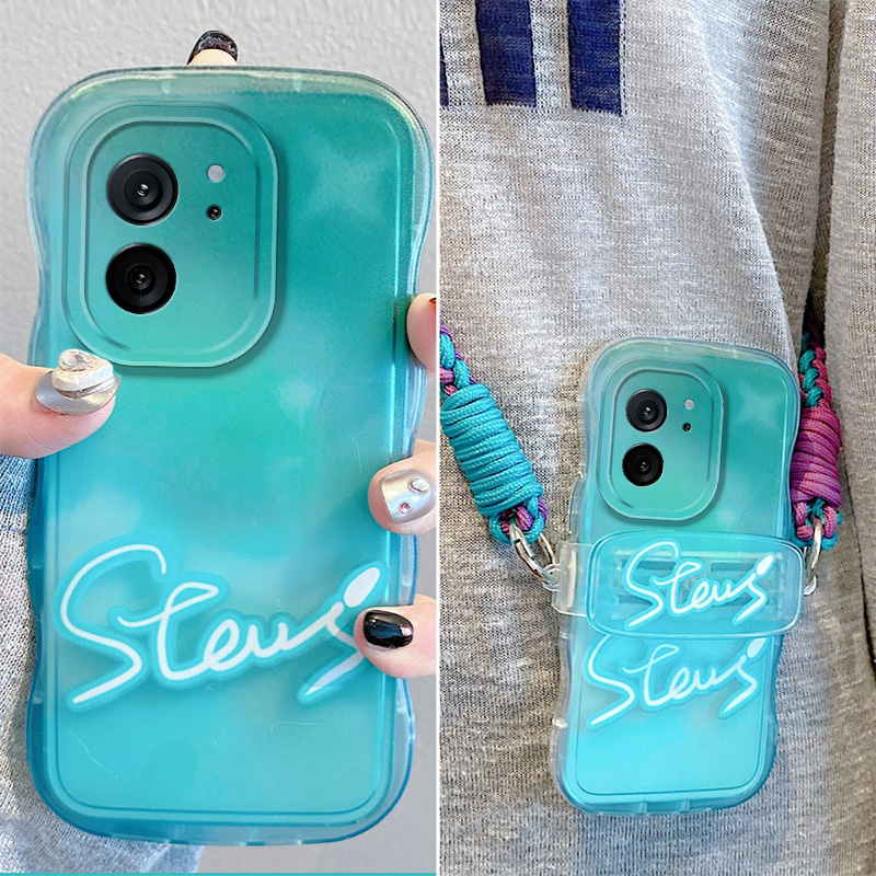 绿色晕染斜挎背夹手机壳