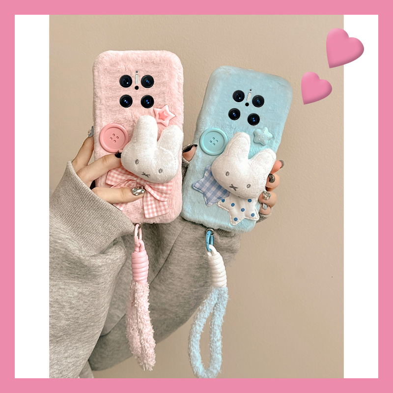 纽扣星星米菲兔适用华为mate70pro+手机壳meta60兔子mata50e挂绳rs保时捷设计mete40e十m30秋冬20x毛绒10卡通