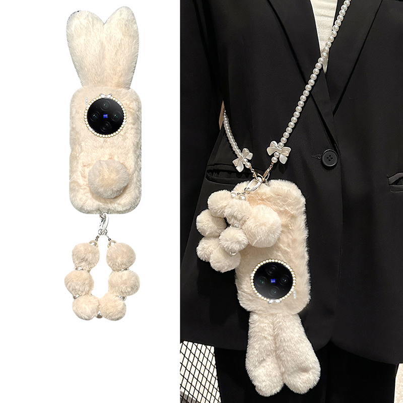 可爱兔子耳朵适用vivox300手机壳x200毛绒x100pro+毛茸茸x100ultra秋冬季x90s挂链t2s软x80s/x70/x60+十vivo