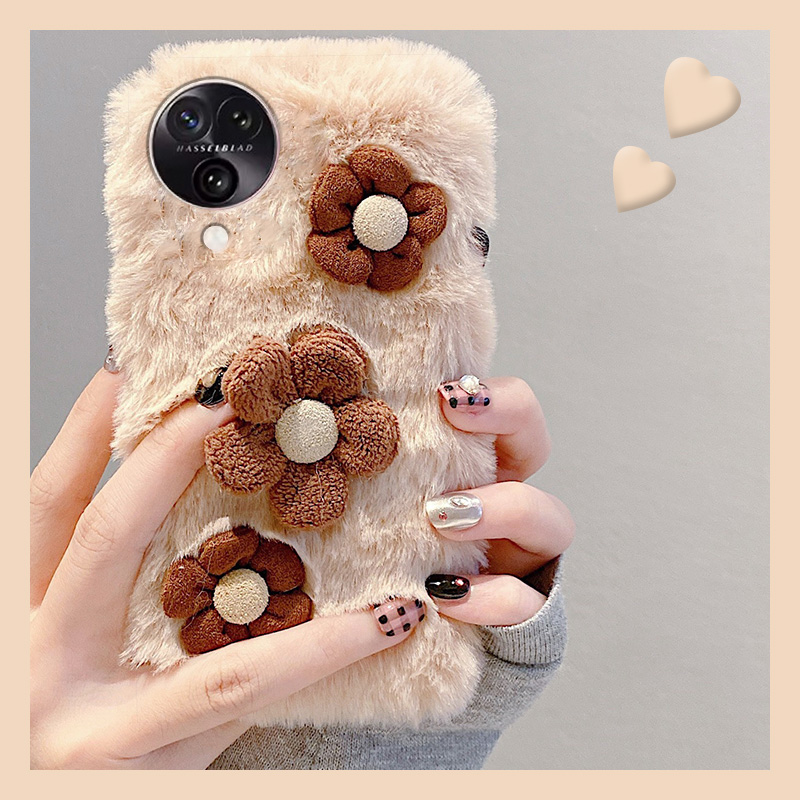 秋冬季毛绒绒毛茸茸复古花朵手机壳