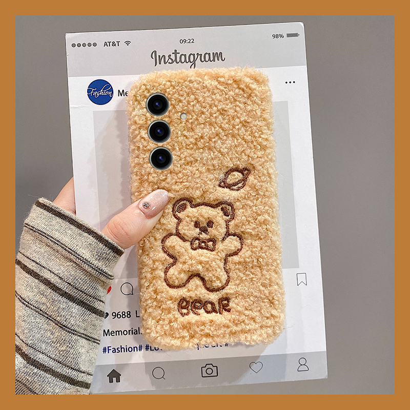 可爱线条小熊适用三星s25edge手机壳s24plus保暖s23+十s22毛绒s21fe秋冬季s20ultra呆萌s10/s9/s8/note20冬天