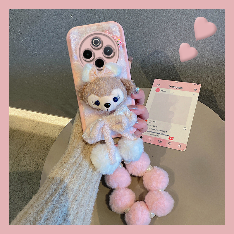粉色达菲熊适用vivoy300pro手机壳y200i可爱y100毛球y37挂链y93s日韩y78+毛绒绒y53s趣味y77e秋冬季vivi硅胶p