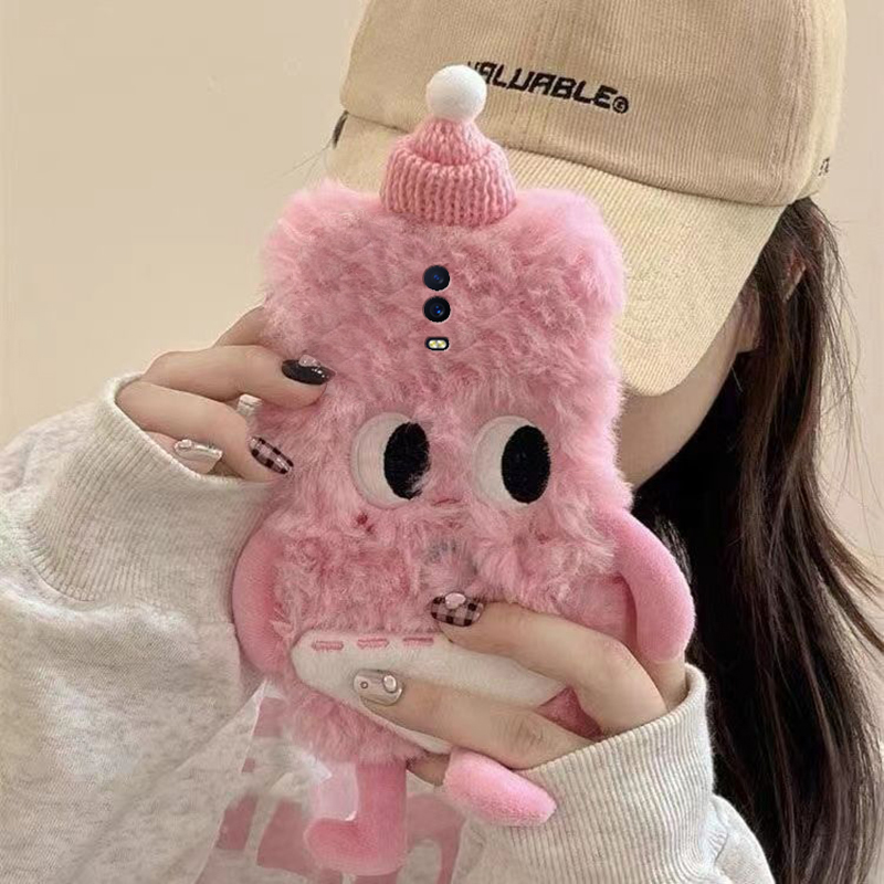 刺绣斜眼裤衩小人适用oppor17pro手机壳r15x梦境版r11splus粉色r9s可爱r7plus秋冬季r17毛绒oppo毛茸茸0pp0软