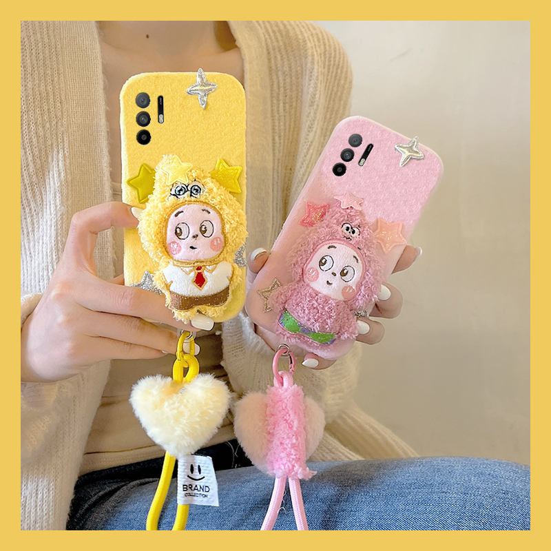 呆萌星星人适用oppoa3pro手机壳a2x爱心a1挂件a97尼龙绳a96毛绒a95a93a91a72a58a57a52a32a11a9a31a8a5秋冬软