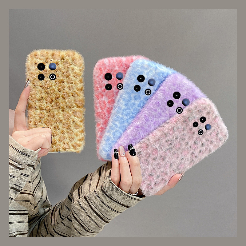 ins风拼色豹纹适用vivoiqooz10x手机壳iqooz9turbo晕染z8x保暖z7i秋冬季z6x毛绒z5冬天u5x爱酷u3x软iq00/vivo