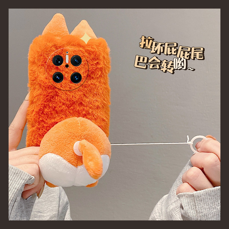 会动的屁股适用华为mate70手机壳meta70pro+卡通m70rs可旋转por立体十毛绒绒mete秋冬huawei硅胶毛茸茸软壳女