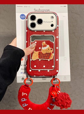 2026波点刺绣小马适用opporeno14手机壳reon13卡包12红色11仿皮a58x皮纹a57挂绳真我q5i卡通v23卡套0ppo插卡p