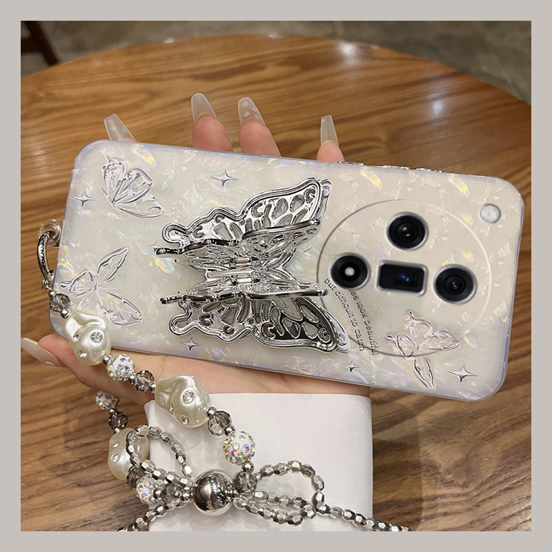 金属感蝴蝶适用oppofindx7手机壳findx7ultra高级感x6贝壳纹6pro立体x5支架relme真我neogt5女gtneo6硅胶oppo