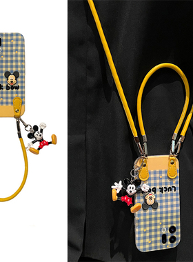 蓝色格纹米奇适用oppofindx9pro手机壳fondx9plus立体por斜挎九可背带0ppo挂绳oppo液态卡通新款手提硅胶软壳