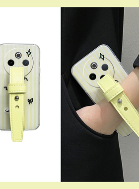 黄色条纹适用vivoy300i手机壳iqooneo9spro手腕带neo9高级感z8x立体12小众y200pro简约200i日韩200gt硅胶100t