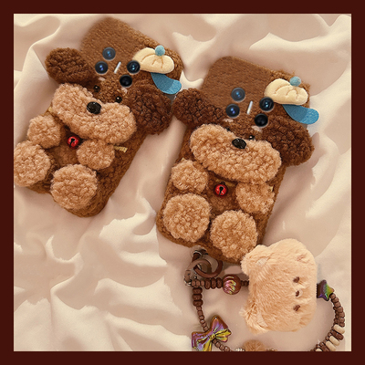 可爱棕色小狗适用华为magicv3手机壳magicvs2铃铛p50挂绳pockets秋冬季matexs2卡通x5折叠屏x3毛绒pocket2硬