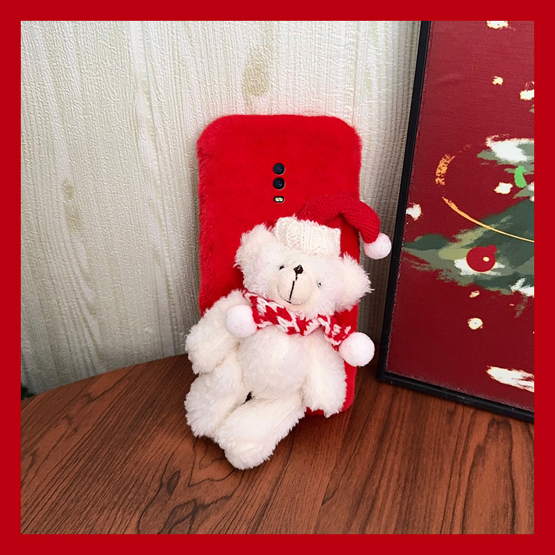 圣诞帽子小熊适用oppor17pro手机壳r15x梦境版r11splus红色r9s可爱r7plus毛绒r17秋冬季oppo毛茸茸0pp0卡通软