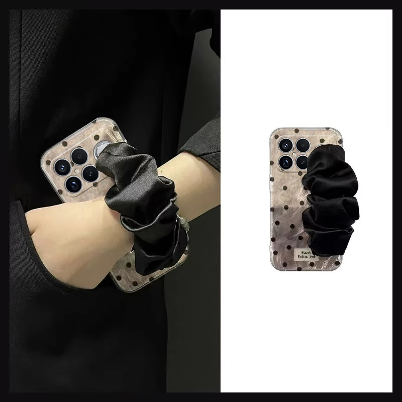 ins风满屏波点适用小米红米k90手机壳k90promax立体por褶皱九十丝巾米腕带redmi硅胶羽纱全包防摔黑色透明软p