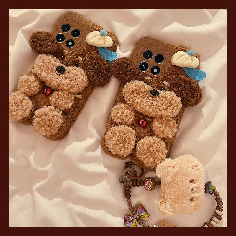 可爱棕色小狗适用oppo一加12手机壳ace3铃铛2pro挂绳2v秋冬季1卡通9rt呆萌8t硅胶7tpro毛茸茸6t软壳1+oneplus